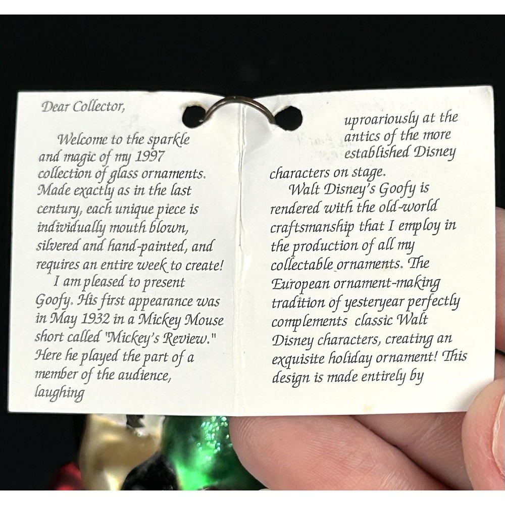 Christopher Radko Disney Goofy Tree Glass Ornament 1997 Mickey & Co Box Tag - Picture 6 of 10